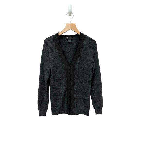 C by Bloomingdale's 100% 2-Ply Cashmere with Lace Trim Gray Women’s Size XS - Picture 1 of 9